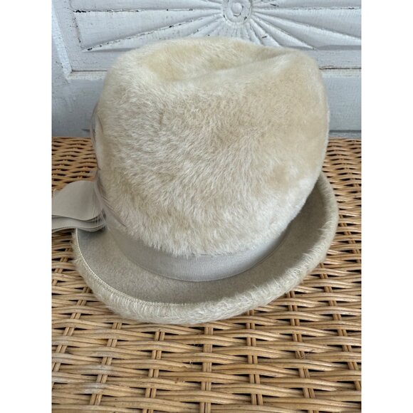 Vintage 60\'s Tan Fuzzy Wool Womens Tilted Fedora Hat Leci Size 22\